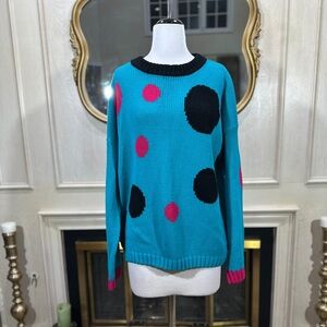 Vintage Emporio Gilano 80s 90s Oversized Polka Dot Sweater 2X‎ Blue Black Pink